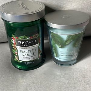 Unlit Scented Candle Lot. Tuscany Candle Frosted spruce and summer breeze